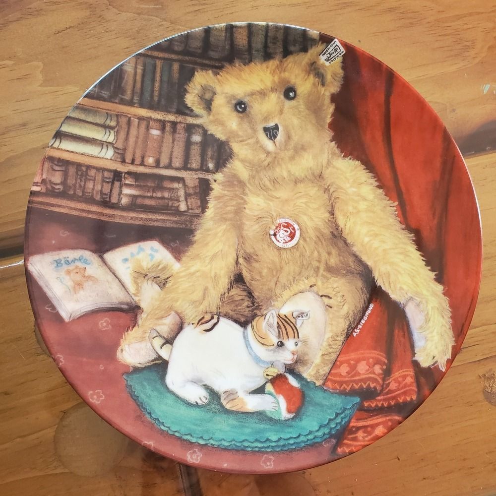 Steiff Club Century Collection decorative plate teddy bear kitten vintage 8in